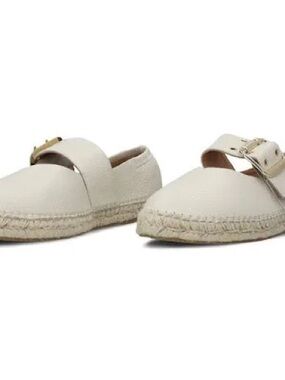 Women's Cream Espadrille Slip-On Flats with Buckle Strap